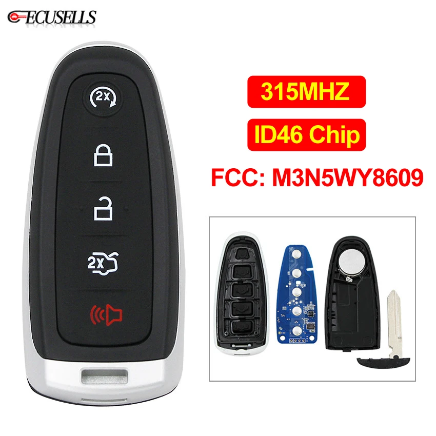 4+1/5 Button Remote Smart Prox Key Transmitter Car Key 315Mhz ID46 Chip M3N5WY8609 for Ford Explorer Edge Expedition Flex C-Max
4+1/5 Button Remote Smart Prox Key Transmitter Car Key 315Mhz ID46 Chip M3N5WY8609 for Ford Explorer Edge Expedition Flex C-Max