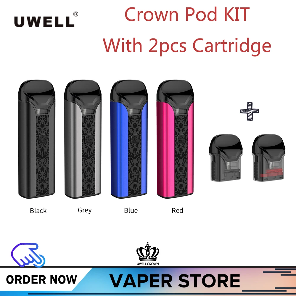 

Original Uwell Crown Pod System Pod Vape Kit 3ml with 2pcs Cartridge 0.6 / 1.0ohm For DTL / MTL 1250mah 25W Electronic Cigarette