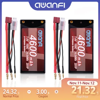 2 Packs AWANFI 4600mAh Lipo RC Battery 7.4V 100C 2S with 4mm Bullet Deans Plug for 1/10 Scale RC Cars Trucks Boats
2 Packs AWANFI 4600mAh Lipo RC Battery 7.4V 100C 2S with 4mm Bullet Deans Plug for 1/10 Scale RC Cars Trucks Boats