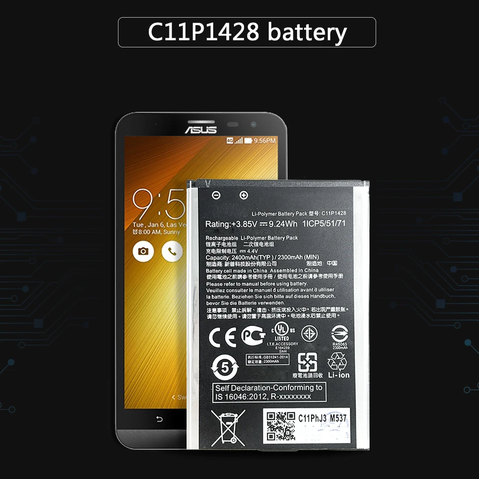 KiKiss Rechargeable Lithium Polymer Battery C11P1428 2000mAh For Asus Zenfone 2 Laser ZE500KL ZE500KG