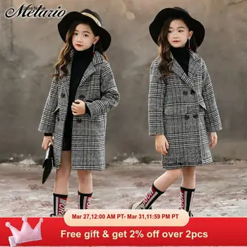 

Melario Winter Girls Long Sleeve Jackets Kids Outerwear Clothes Children Jackets Coat Casual Turn-down Collar Plaid Woolen Coat