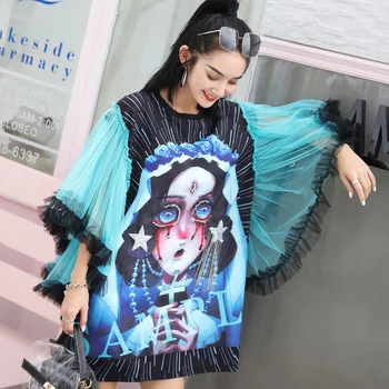 Oversize Plus Size Summer T Shirt Ladies Vintage Mesh Trumpet Sleeve Cartoon Print Midi Tee Shirt Loose Batwing Casual Tops 2020
Oversize Plus Size Summer T Shirt Ladies Vintage Mesh Trumpet Sleeve Cartoon Print Midi Tee Shirt Loose Batwing Casual Tops 2020