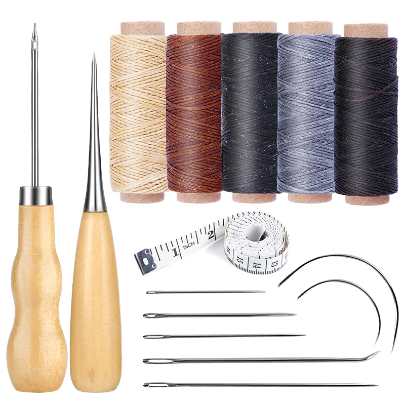 

KAOBUY Leather Sewing Kit With Large-Eye Stitching Needles, Waxed Thread, Awl Leather Sewing Tools For DIY Leather Craft