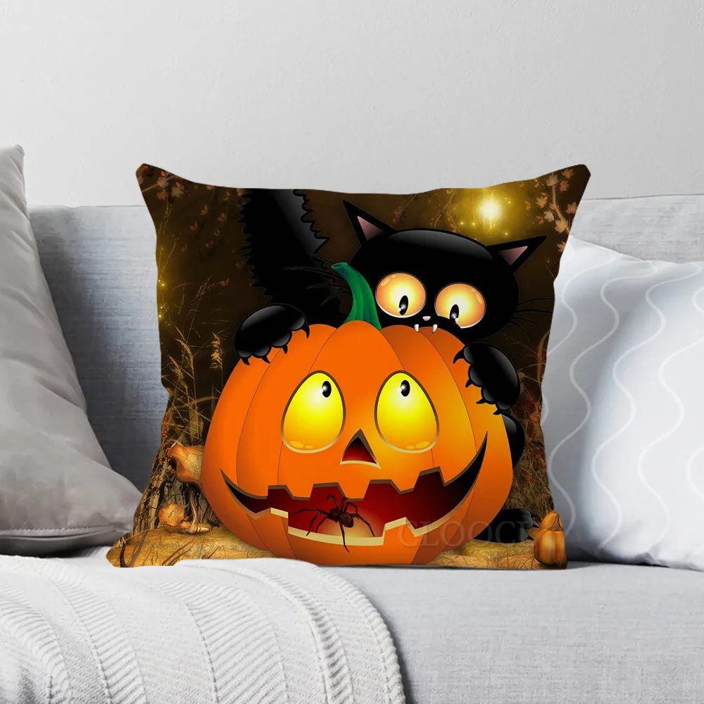 

HXHalloween Pillow Cover Black Cat Pumpkins 3D Print Halloween Polyester Pillowcase Festival Party Family Decorate