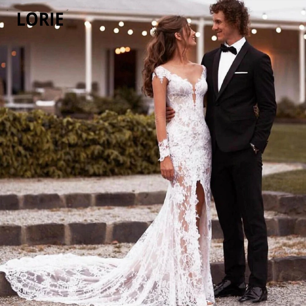 LORIE Elegant Lace Wedding Dresses Mermaid 2020 Boho Bride Gown Beach Country Wedding Gown Vintage Court Train Split Plus Size
LORIE Elegant Lace Wedding Dresses Mermaid 2020 Boho Bride Gown Beach Country Wedding Gown Vintage Court Train Split Plus Size