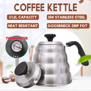 1.2/1L Stainless Steel Coffee Pot with Thermometer Long Spout Kettle Gooseneck Drip Coffee Kettle Thermo Maker Pour Over Teapot
1.2/1L Stainless Steel Coffee Pot with Thermometer Long Spout Kettle Gooseneck Drip Coffee Kettle Thermo Maker Pour Over Teapot