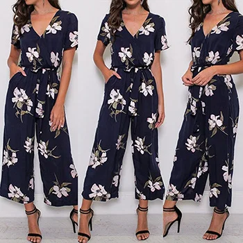 2019 Summer Flower Print Boho Jumpsuit Fashion V-Neck Women Wide Leg Overalls Loose Short Sleeve Jumpsuit Casual Beach Romper
2019 Summer Flower Print Boho Jumpsuit Fashion V-Neck Women Wide Leg Overalls Loose Short Sleeve Jumpsuit Casual Beach Romper