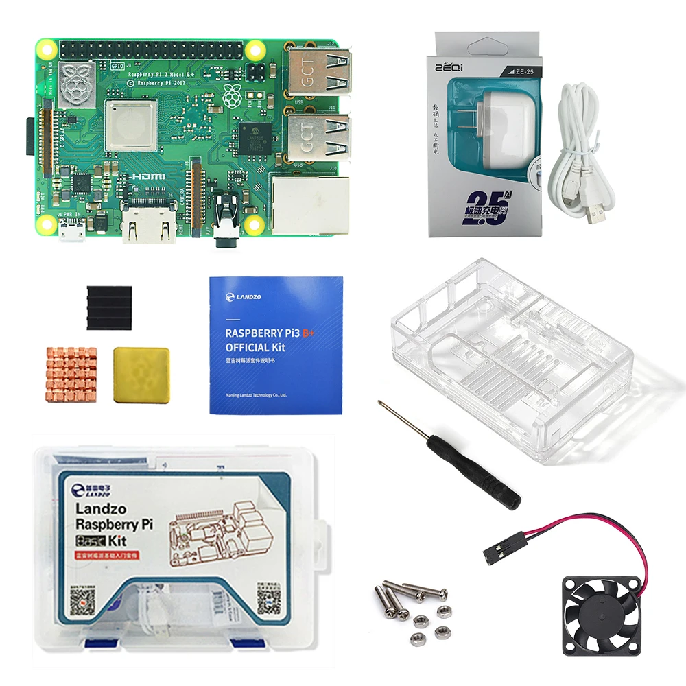 Practical Raspberry Pi 3B+ Easy Use kit with US power plug and Acrylic case heat sink with fan
Practical Raspberry Pi 3B+ Easy Use kit with US power plug and Acrylic case heat sink with fan