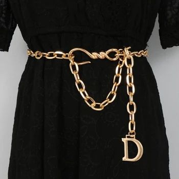 High End Vintage Silve Gold Metal Waist Chain Dresses Belt For Women Statement Waist Belts Female Hook Metal Alloy Female Belt