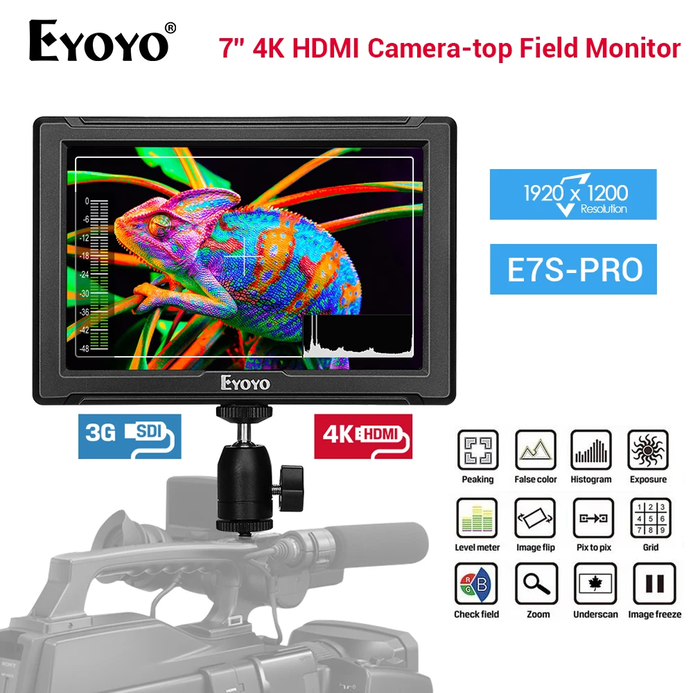 Eyoyo E7S PRO 3G SDI 4K HDMI 7" 1920*1200 Camera Field DSLR Monitor Ultra-thin Field Camera Monitor
Eyoyo E7S PRO 3G SDI 4K HDMI 7" 1920*1200 Camera Field DSLR Monitor Ultra-thin Field Camera Monitor