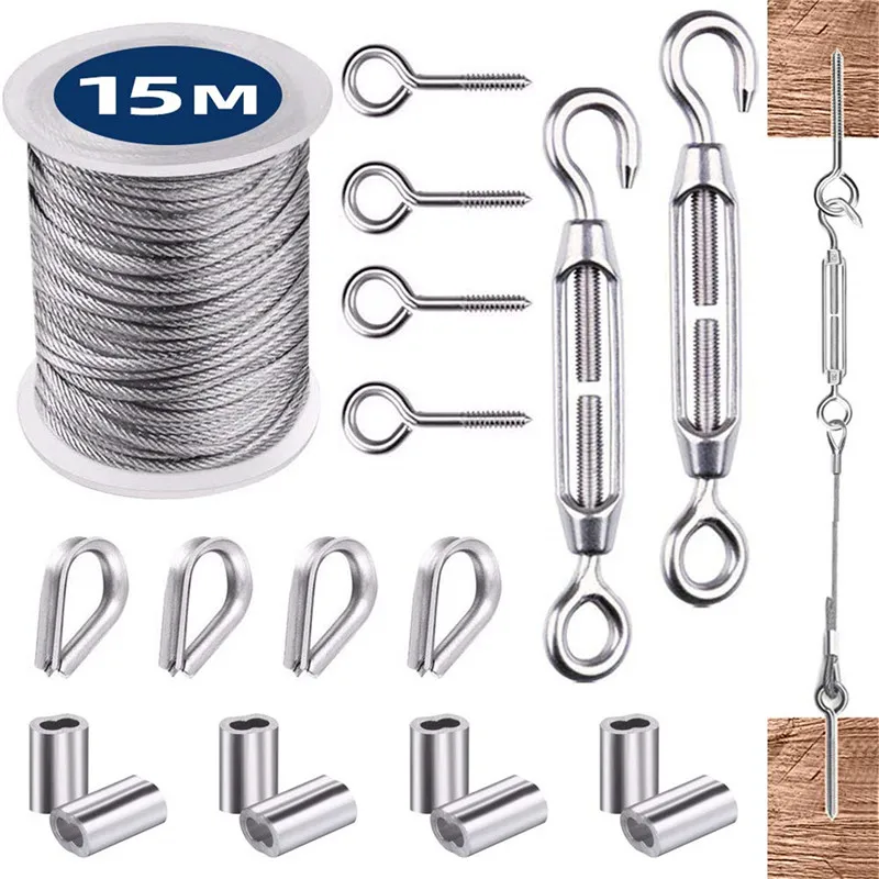 1 Set Multifunctional Wire Rope Kit Hanging Stainless Steel Cable Tent Rope Clothesline 15M
1 Set Multifunctional Wire Rope Kit Hanging Stainless Steel Cable Tent Rope Clothesline 15M