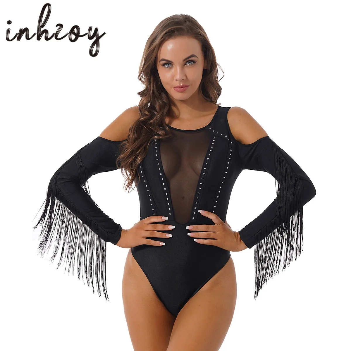 Womens Latin Ballroom Modern Dance Professional Leotard Fringe Long Sleeve Sheer Mesh Jumpsuit Bodysuit Top Dancewear
Womens Latin Ballroom Modern Dance Professional Leotard Fringe Long Sleeve Sheer Mesh Jumpsuit Bodysuit Top Dancewear
