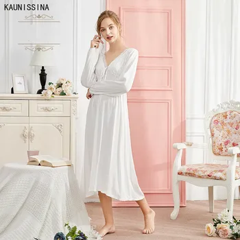 Women Sweet Cotton Nightgown Lace Sleepwear V-Neck Long White Nightdress Spring Autumn Loungewear Night Dress
Women Sweet Cotton Nightgown Lace Sleepwear V-Neck Long White Nightdress Spring Autumn Loungewear Night Dress