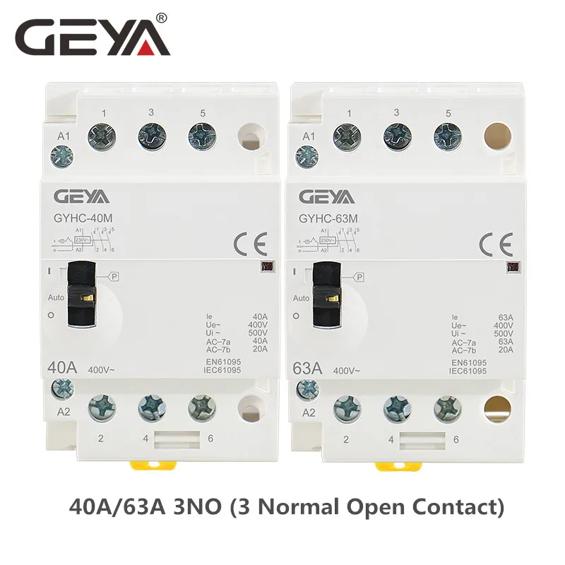 GEYA GYHC 3P 40A 63A 3NO AC Modular Contactor with Auto or Manual Control Switch 220V Contactors
GEYA GYHC 3P 40A 63A 3NO AC Modular Contactor with Auto or Manual Control Switch 220V Contactors