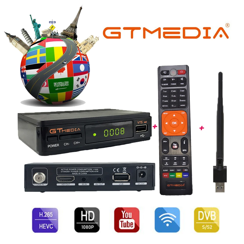 GT Media V7 HD Satellite Receiver DVB-S2 DVB-T2 Decoder 1080P Full HD TV Receptor+1 Year Europe Spain Poland Italy cccam Cline
GT Media V7 HD Satellite Receiver DVB-S2 DVB-T2 Decoder 1080P Full HD TV Receptor+1 Year Europe Spain Poland Italy cccam Cline