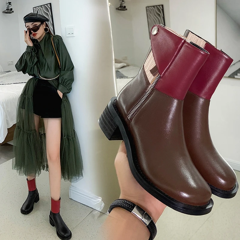 Mix Color Cow Leather Thick High Heels Platform Western Boots Party Office Lady Zip Ankle Boots Zapatos De Mujer Winter
Mix Color Cow Leather Thick High Heels Platform Western Boots Party Office Lady Zip Ankle Boots Zapatos De Mujer Winter