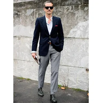 New Men’s Suit Smolking Noivo Terno Slim Fit Easculino Evening Suits For Men Dark Blue single Breasted with grey pants 
New Men’s Suit Smolking Noivo Terno Slim Fit Easculino Evening Suits For Men Dark Blue single Breasted with grey pants