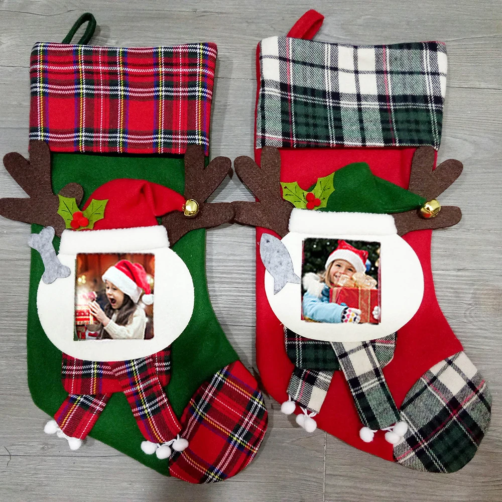 stockings socks gift bag for kids candy bags santa claus plaid
