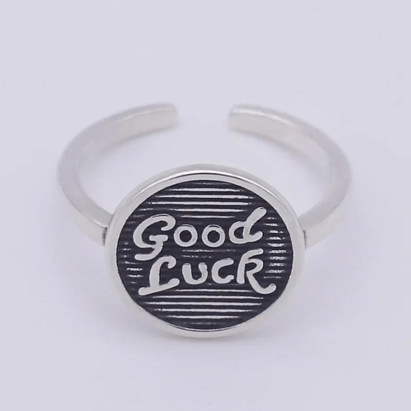 Винтажные Серебристые кулоны Цвет круглый Форма с буквенным принтом Good Luck кольца