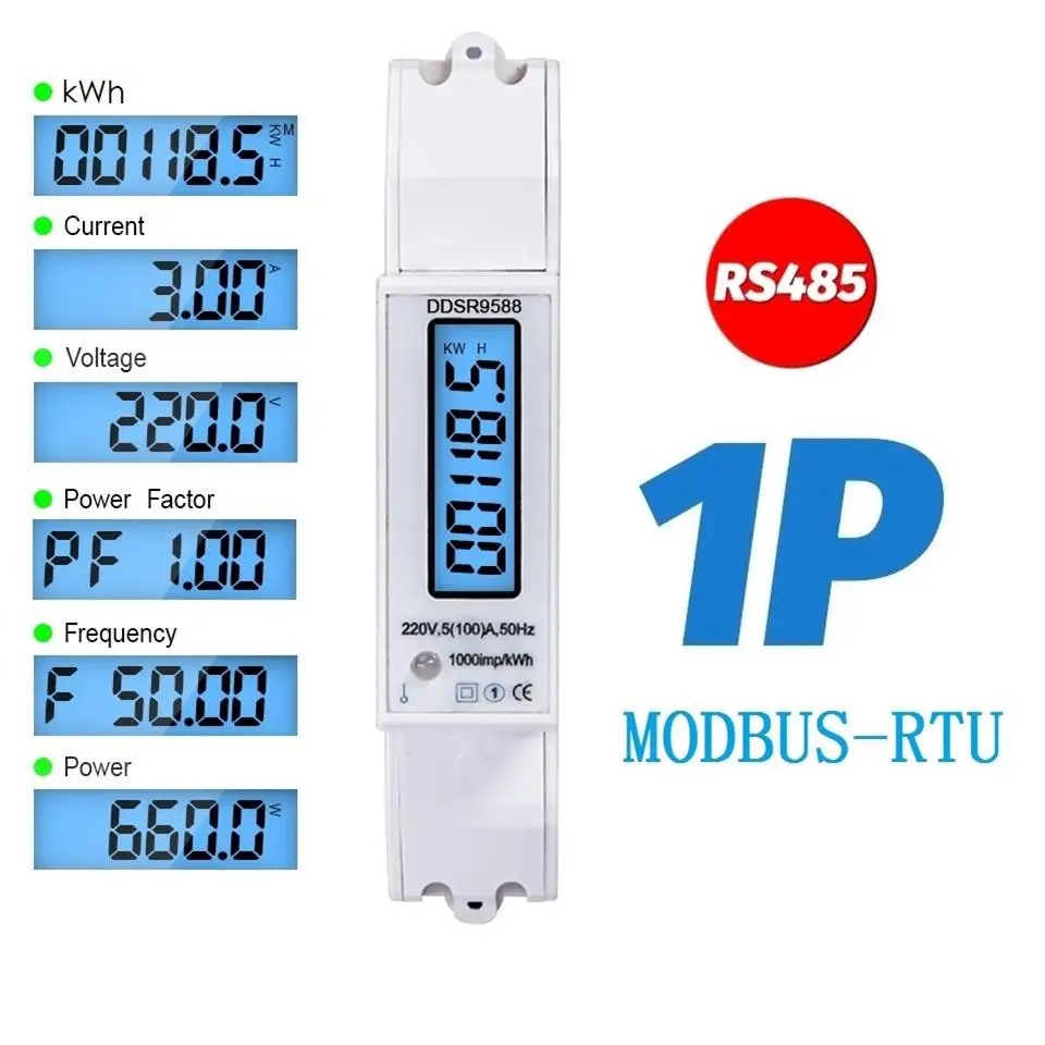 Multifunctional DIN Rail Digital Voltmeter Ammeter Wattmeter LCD Backlight Display KWH Meter AC 230V 5-100A RS485 Modbus Output
Multifunctional DIN Rail Digital Voltmeter Ammeter Wattmeter LCD Backlight Display KWH Meter AC 230V 5-100A RS485 Modbus Output