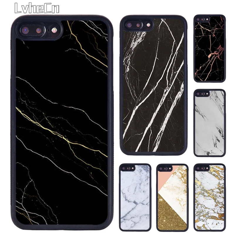 Черный и золотой мраморный чехол LvheCn для телефона iPhone 5 6 S 7 8 Plus 11 12 Pro X XR XS Max Samsung