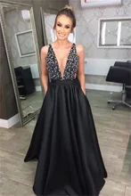 Deep V-Neck Backless prom dress with Sweep Train black color ball gown With Beading sequins yound lady skirt vestidos de noite
Deep V-Neck Backless prom dress with Sweep Train black color ball gown With Beading sequins yound lady skirt vestidos de noite