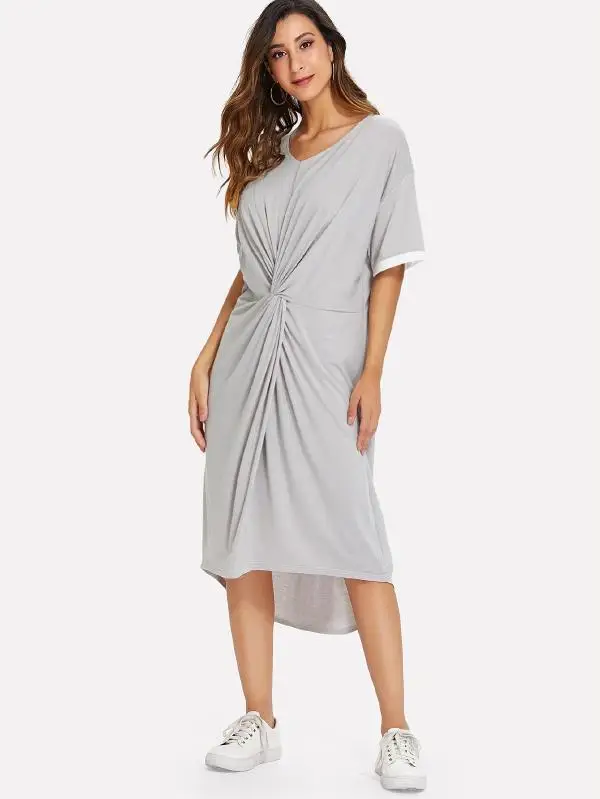 Europe And America New Style Loose And Plus-sized Knot Front Short Long Back Irregular Hem Solid Color Dress
Europe And America New Style Loose And Plus-sized Knot Front Short Long Back Irregular Hem Solid Color Dress