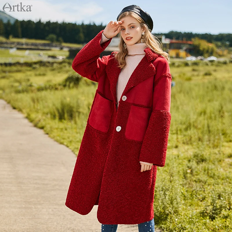 ARTKA 2019 Winter New Women Coat Vintage Red Fake Mink Lambswool Splicing Thick Coat Single-breasted Warm Long Outwear WA15099D
ARTKA 2019 Winter New Women Coat Vintage Red Fake Mink Lambswool Splicing Thick Coat Single-breasted Warm Long Outwear WA15099D