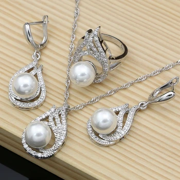 Women Bridal Pearl Jewelry Sets Weddingt Drop Earrings CZ Stone Rings 925 Silver Necklace Set 2020 New Arrival Dropshipping
Women Bridal Pearl Jewelry Sets Weddingt Drop Earrings CZ Stone Rings 925 Silver Necklace Set 2020 New Arrival Dropshipping