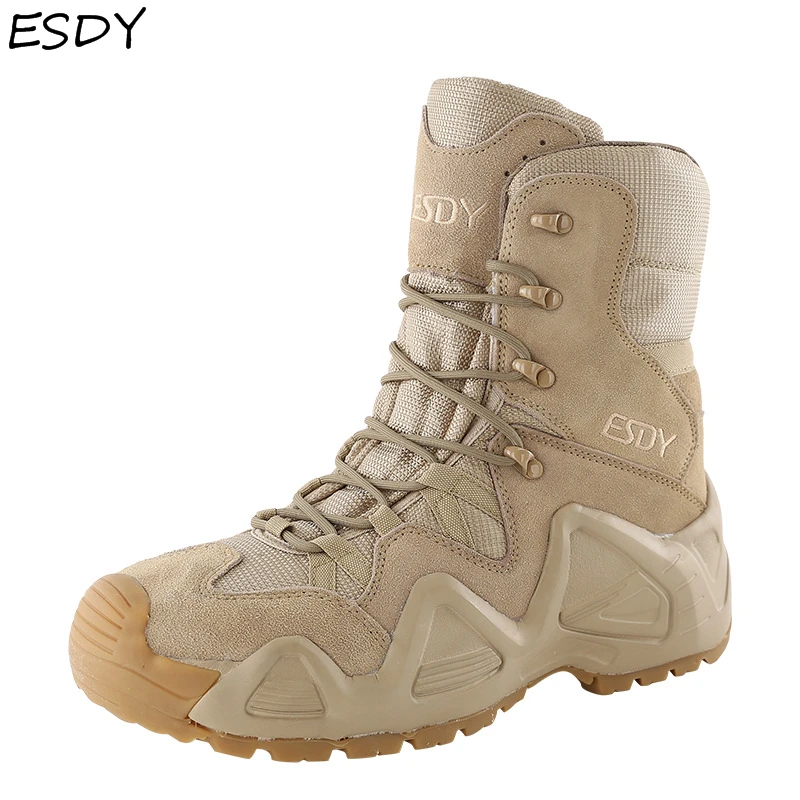 

Esdy Military Tactical Men Boots Special Force Leather Desert Combat Ankle Boot Army Work Shoes Men Shoes Military Boots