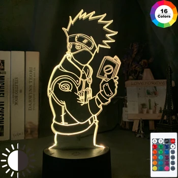 

3d Illusion Led Night Light Kakashi Hatake Holding Book Nightlight Gift for Kids Boys Children's Bedroom Decor Table Lamp Naruto