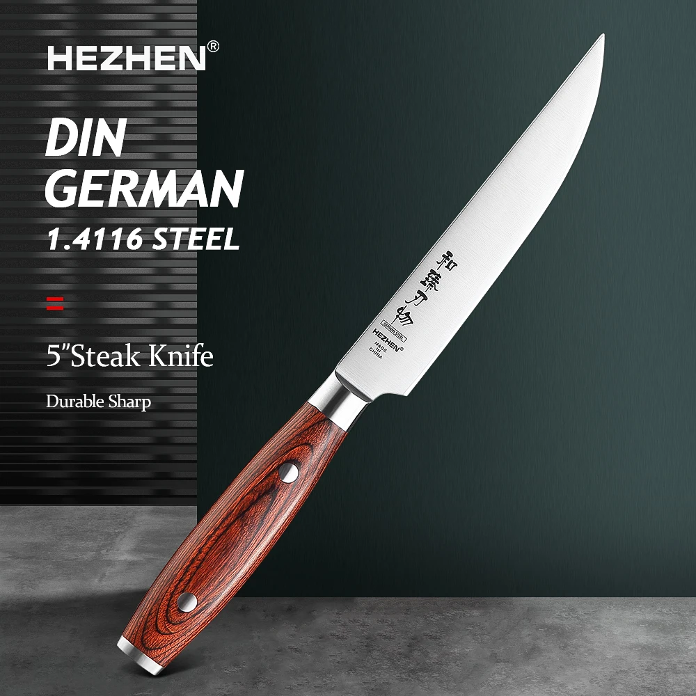 

HEZHEN 5 Inches Steak Knives Stainless Steel Slice Meat German DIN1.4116 Steel Beautiful gift box Professional Kitchen Knives