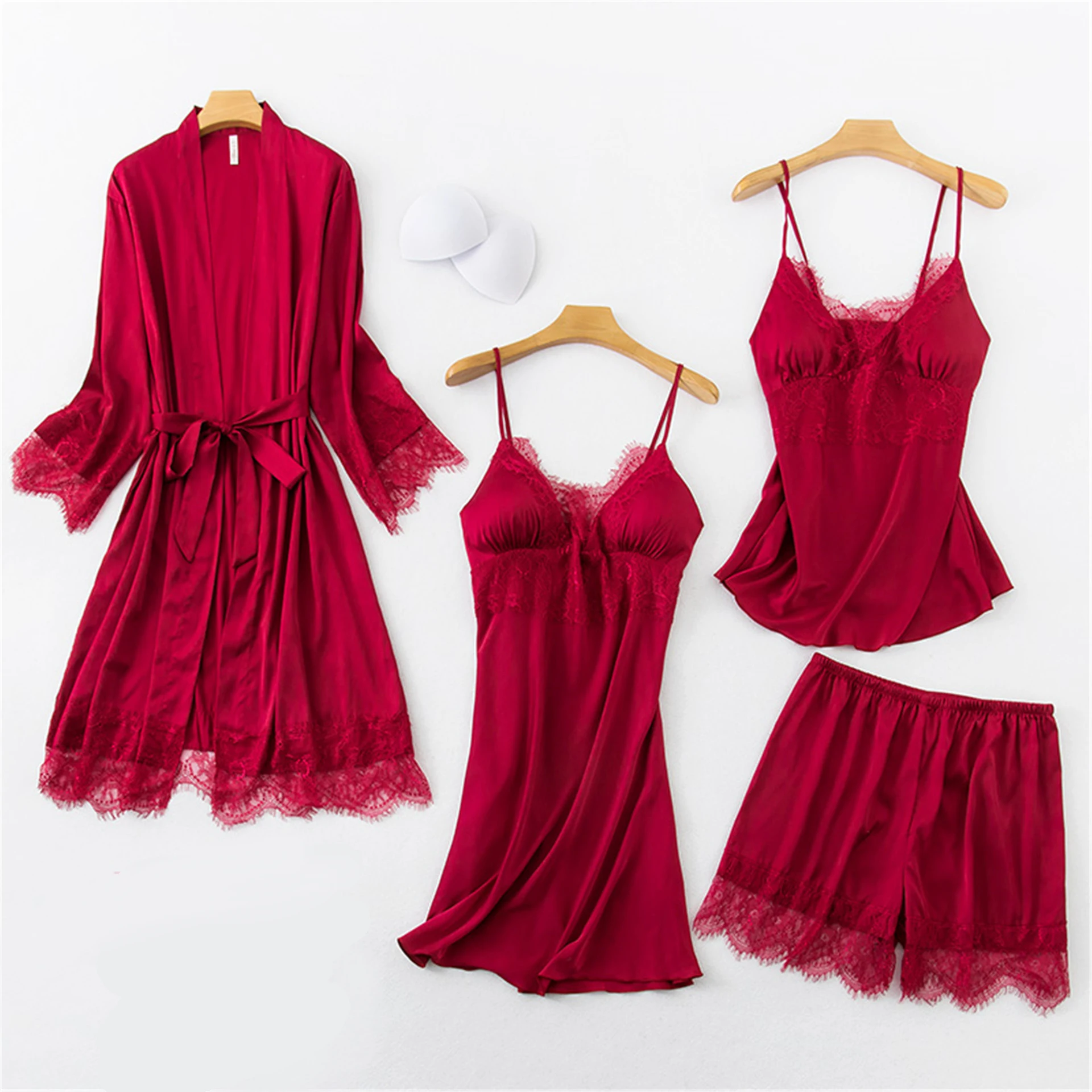 4PCS Lace Pajamas Set Womens Sleep Wear Pijama Spring Sexy Kimono Robe Gown Suit Nightwear Cami Pants Home Clothes Negligee
4PCS Lace Pajamas Set Womens Sleep Wear Pijama Spring Sexy Kimono Robe Gown Suit Nightwear Cami Pants Home Clothes Negligee