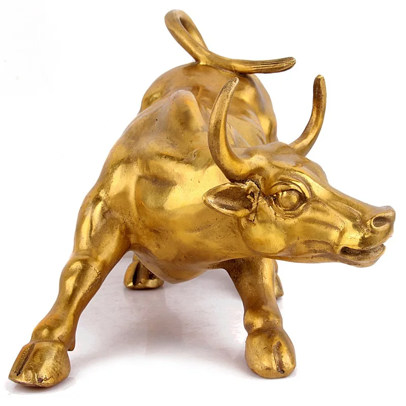 2021 Years Bull Statue Ox Brass Sculpture Wall Street Figurine Bulls Decor A 