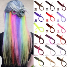 Mumupi cor reta longa extensões de cabelo pedaço grampo em destaque arco-íris cabelo raia rosa fios de cabelo sintético em clipes(China)