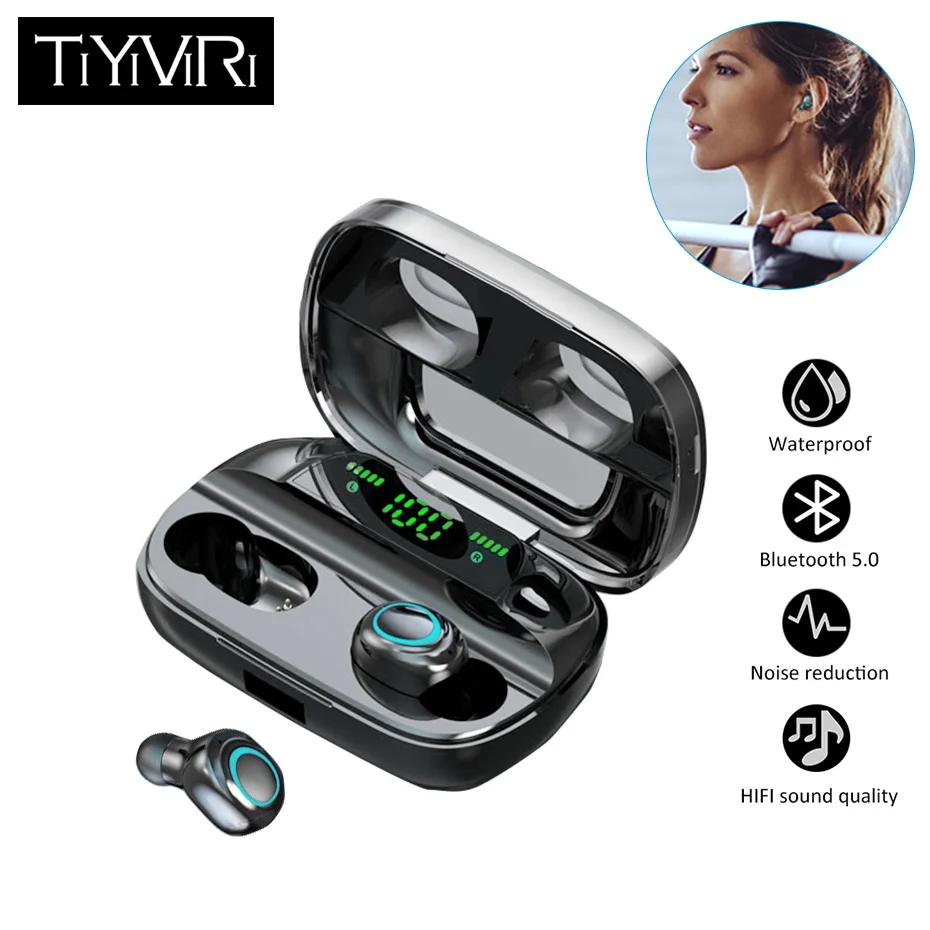 Настоящая Беспроводная bluetooth-гарнитура V5.0 стерео IPX7 водонепроницаемые наушники
