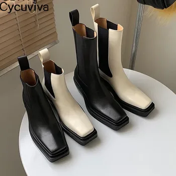Square Toe Chelsea Ankle Books For Women Real Leather Platform Flat Knight Boots Thick Sole Slip On Short Motorcycle Boots Women
Square Toe Chelsea Ankle Books For Women Real Leather Platform Flat Knight Boots Thick Sole Slip On Short Motorcycle Boots Women