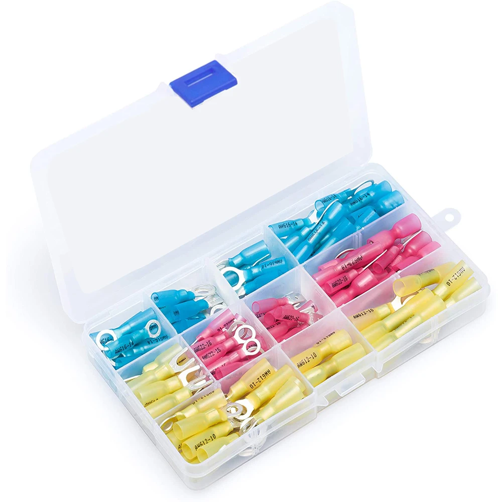 120PCS Heat Shrink Connector Kit Electrical Insulated Wire Terminals set Crimp Ring Butt Spade Marine Waterproof Automotive
120PCS Heat Shrink Connector Kit Electrical Insulated Wire Terminals set Crimp Ring Butt Spade Marine Waterproof Automotive