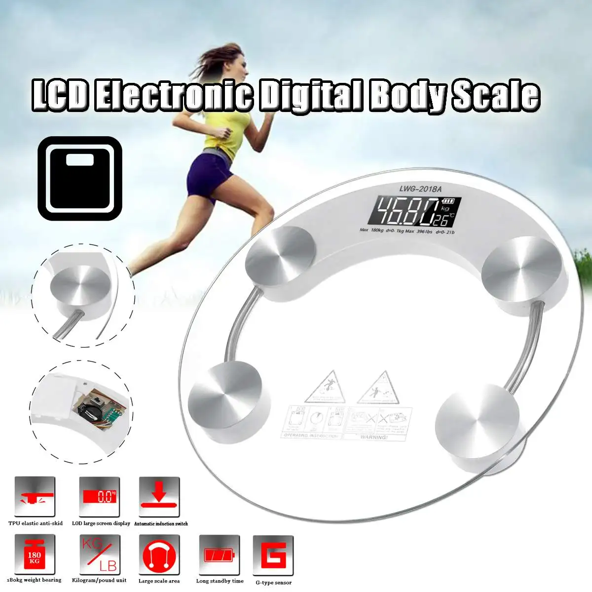 Toughened Glass Electroni Digital Body Scales 180KG Bathroom Gym Smart Scales LCD Display Body Weighing Digital Weight Scale
Toughened Glass Electroni Digital Body Scales 180KG Bathroom Gym Smart Scales LCD Display Body Weighing Digital Weight Scale