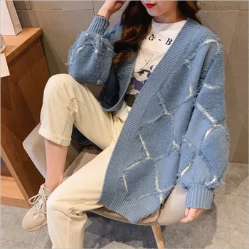 Loose Lazy Wind Fringed Knitted Sweater Women Long-sleeved Geometric Figure Elastic Cardigan Sweater Female Spring Autumn 2020
Loose Lazy Wind Fringed Knitted Sweater Women Long-sleeved Geometric Figure Elastic Cardigan Sweater Female Spring Autumn 2020