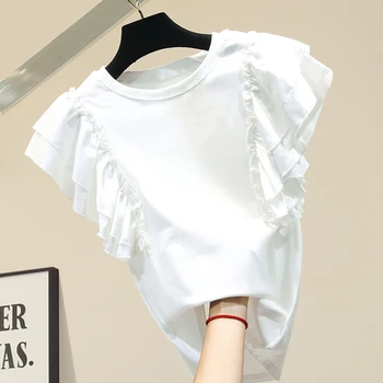 Ruffles patchwork short sleeve white t shirt women o-neck modis tee shirt femme cotton black tshirt 2020 summer tops 
Ruffles patchwork short sleeve white t shirt women o-neck modis tee shirt femme cotton black tshirt 2020 summer tops