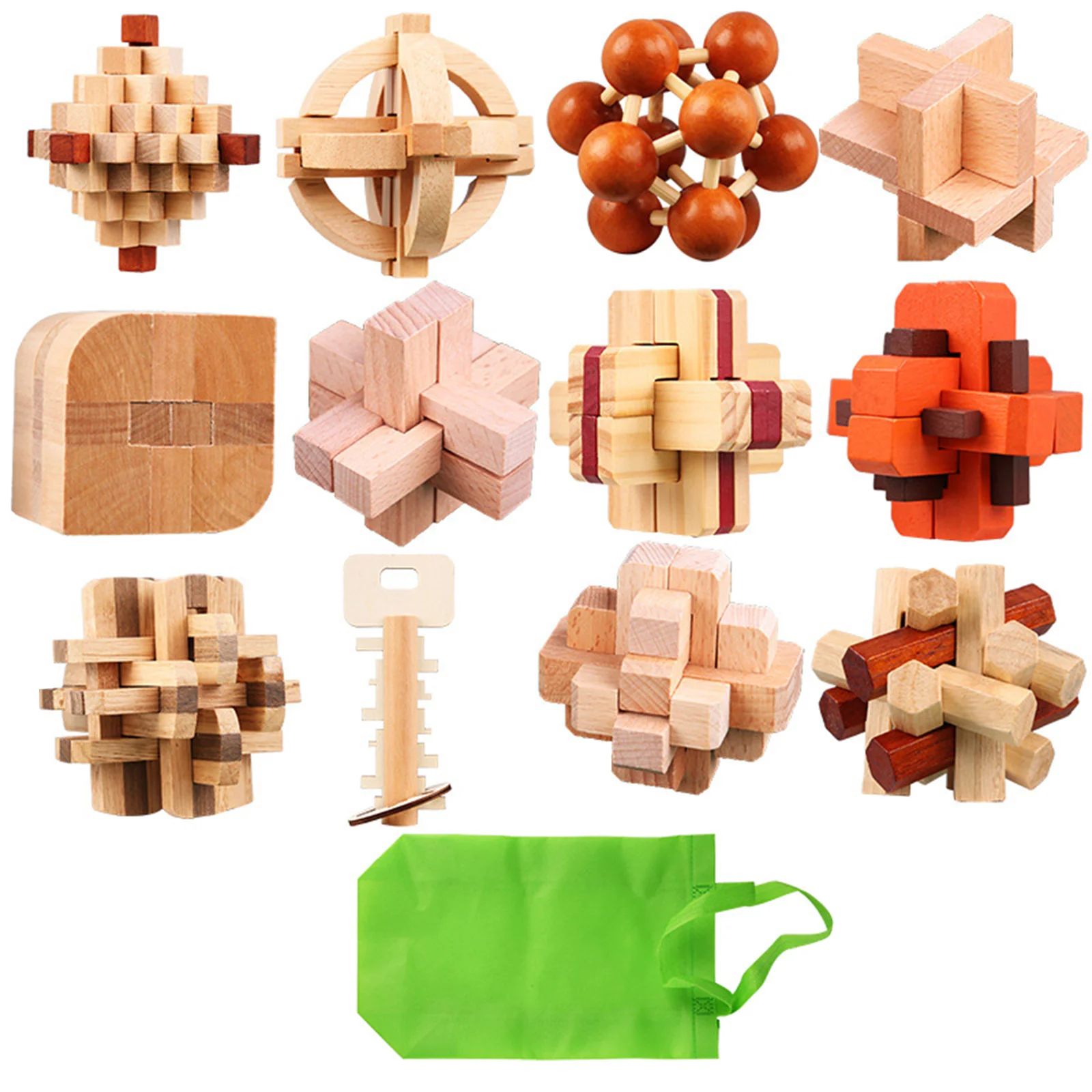 12Pcs/set 3 Level Wooden Burr Puzzle Kongming Luban Lock Brain Teaser Toy with Storage Bag (Random Color) Christmas Gift For 6+
12Pcs/set 3 Level Wooden Burr Puzzle Kongming Luban Lock Brain Teaser Toy with Storage Bag (Random Color) Christmas Gift For 6+