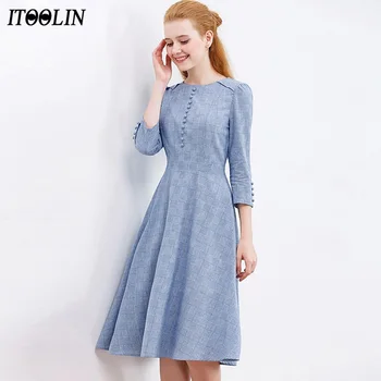 ITOOLIN Women Blue Button Plaid Dress Elegant Fashion O-Neck A-Line Office Knee Length A-Line Dresses Spring Autumn Vestidos
ITOOLIN Women Blue Button Plaid Dress Elegant Fashion O-Neck A-Line Office Knee Length A-Line Dresses Spring Autumn Vestidos