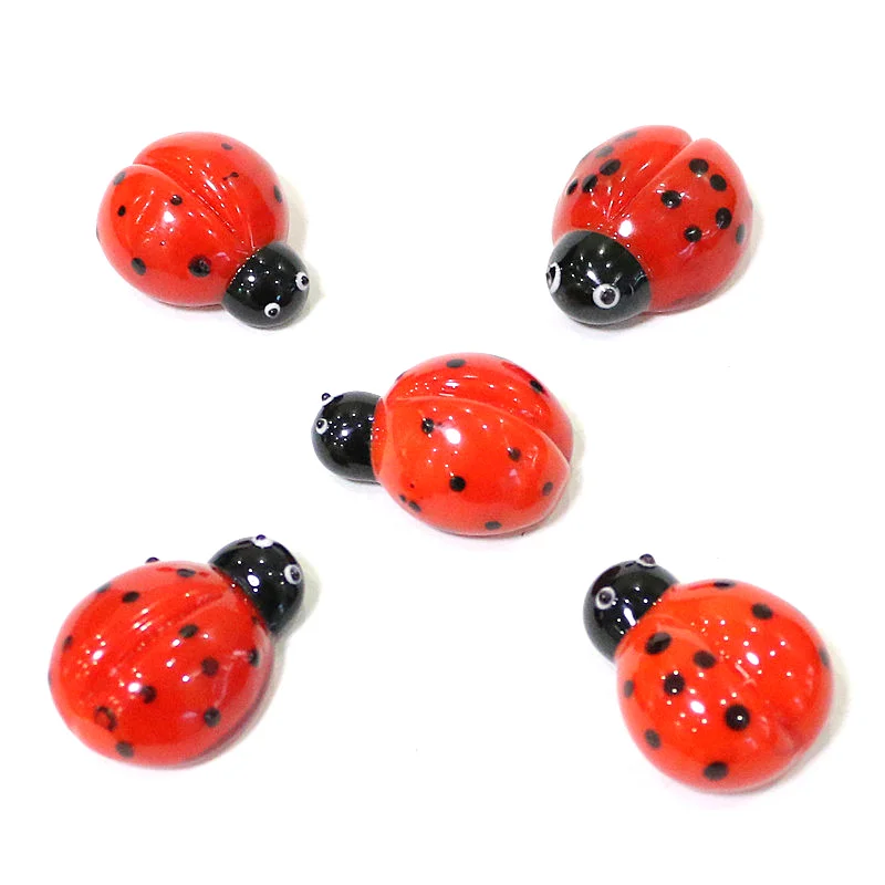

5Pcs Cute Ladybug Mini Figurines Glass Craft Ornaments Tiny Insects Animals Fairy Garden Decor Supplies Ladybird Small Statues