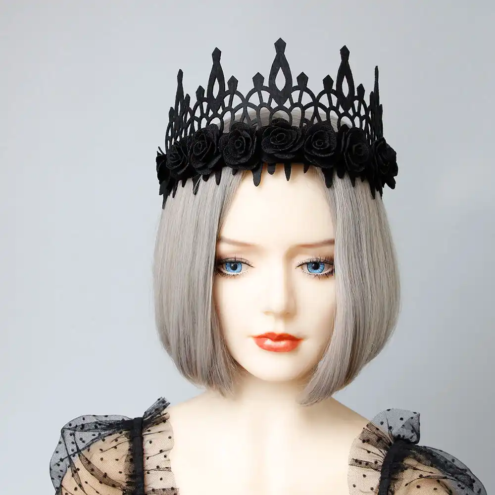 Black Flower Crown Tiara Hair Jewelry For Women Gothic Female