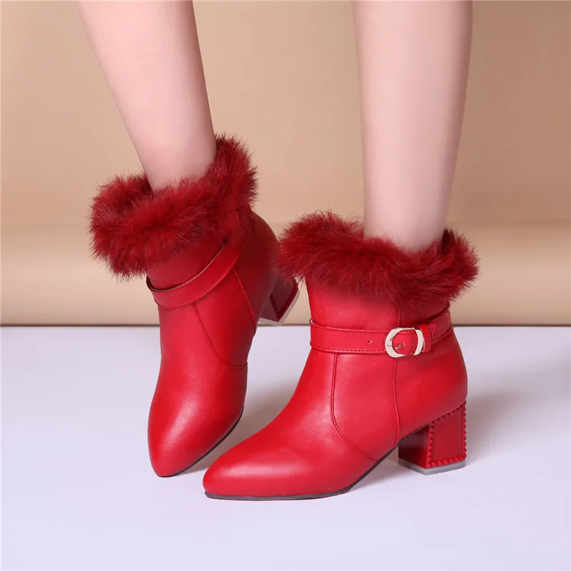 Solid Leather Boots full size Women Fur Boots Winter Short Ankle Booties Pointed Toe Thick High Heels Chelsea Botas Snow Shoes
Solid Leather Boots full size Women Fur Boots Winter Short Ankle Booties Pointed Toe Thick High Heels Chelsea Botas Snow Shoes