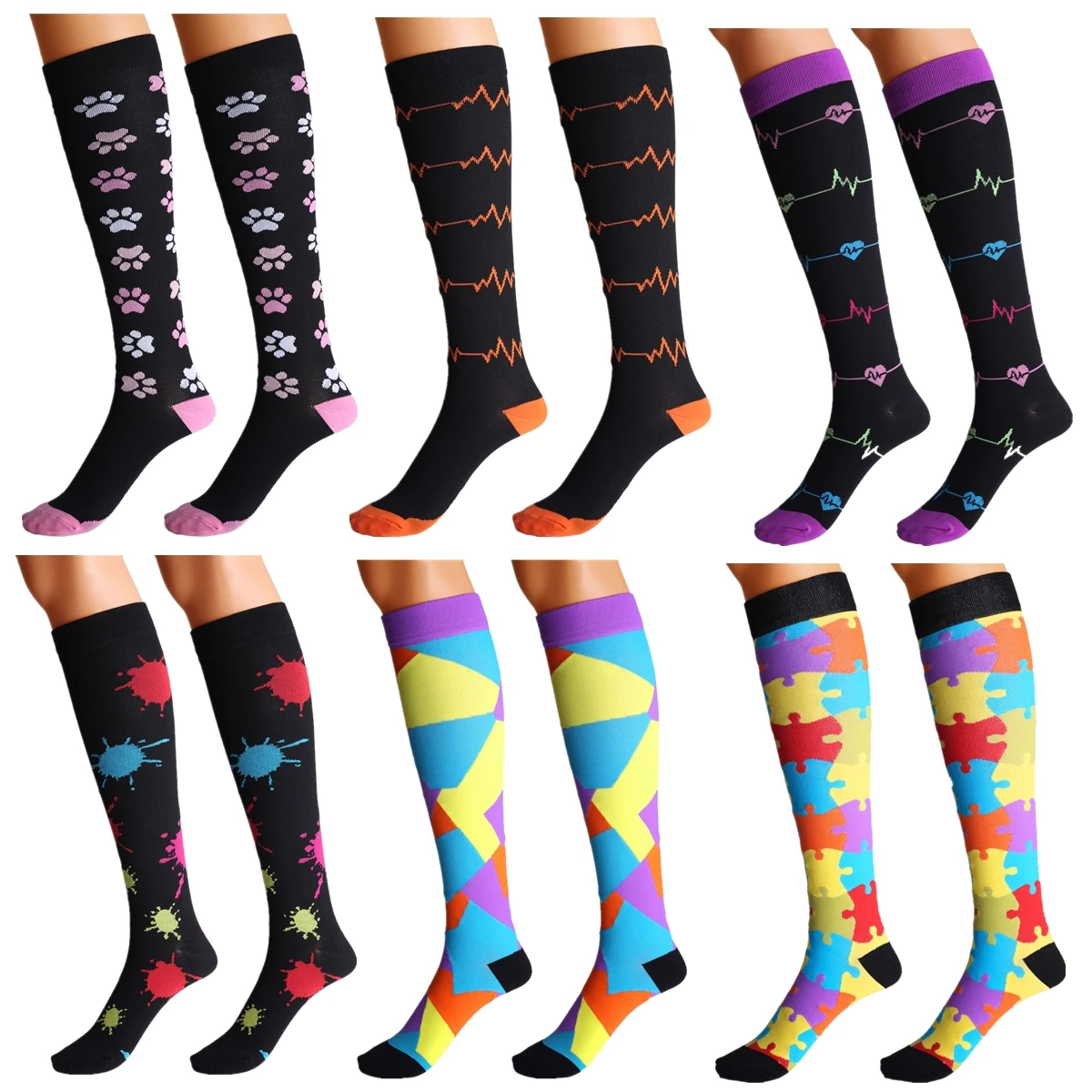 Фото Unisex Compression Socks for Women Men Best Medical Athletic Nursing Running Hiking Knee High Stockings | Дом и сад