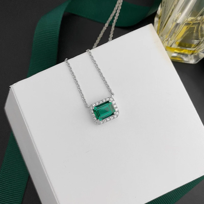 OEVAS 100% 925 Sterling Silver Pendant Necklace For Women Top Quality Lad Grown Emerald Gemstone Wedding Party Bridal Jewelry