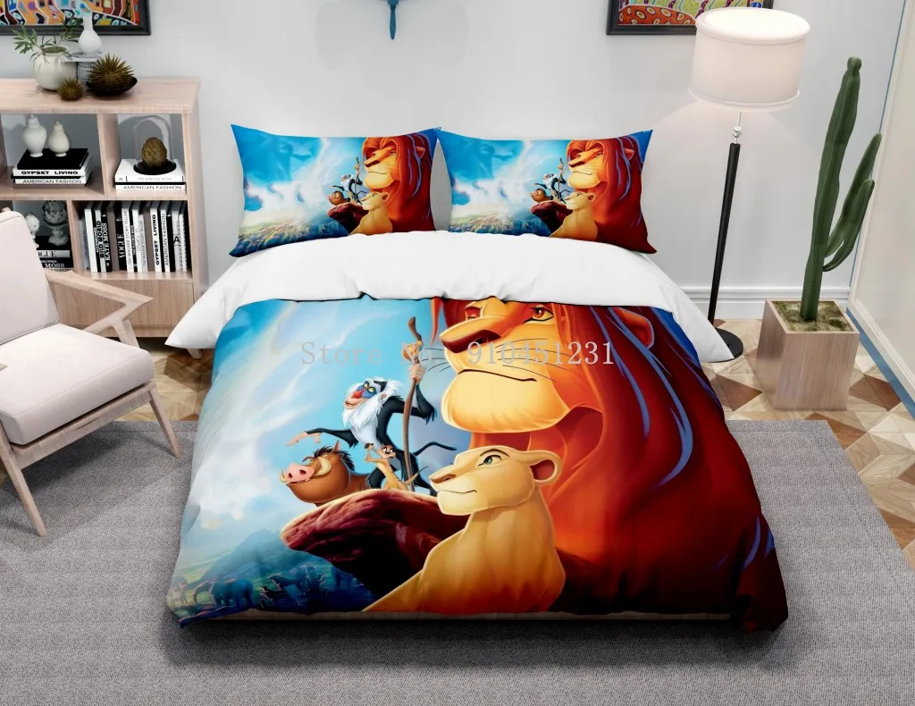 Cartoon Disney Lion King Simba Bedding Set Duvet Covers Pillowcases Bed Comforter Cover Baby Children Adult Boys Gift Bedclothes
