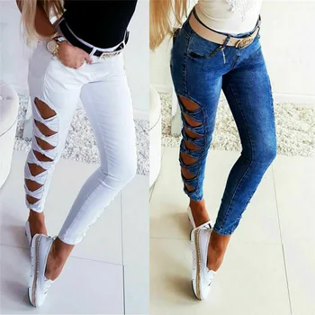 Sexy Women Ladies High Waist Jeans Side Hollow Out Destroyed Ripped Distressed Slim Cool Denim Pants Jeans Pencil Trousers Solid
Sexy Women Ladies High Waist Jeans Side Hollow Out Destroyed Ripped Distressed Slim Cool Denim Pants Jeans Pencil Trousers Solid